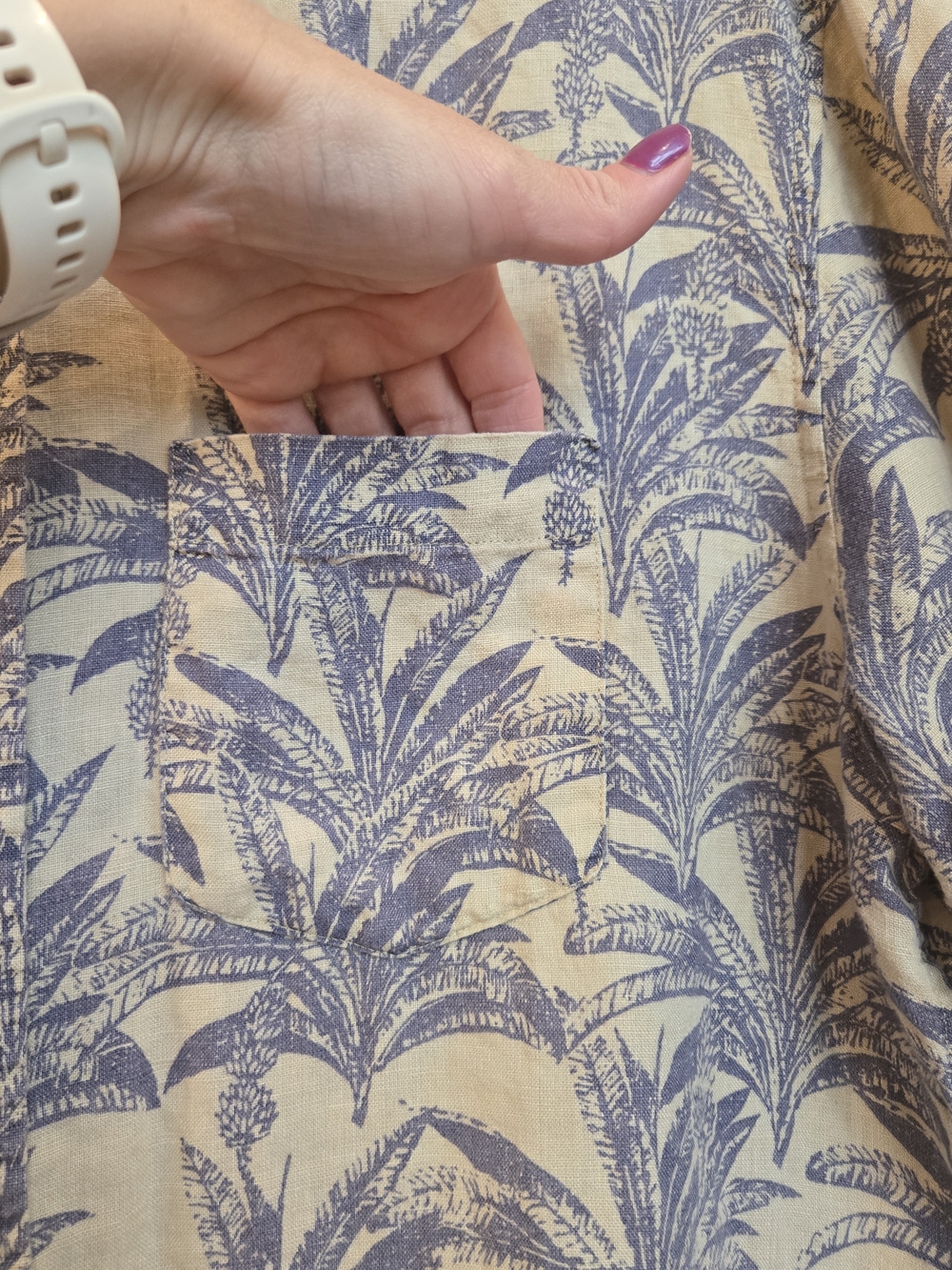 Banana Republic 100% Linen Palm Print Shirt Blue Tropical Resort Mens Medium - Picture 6 of 8